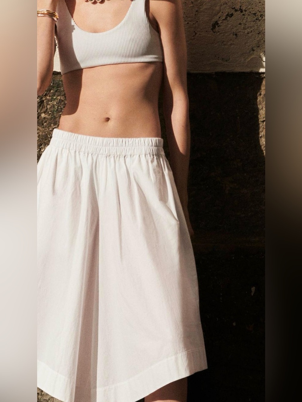 COS White Crisp 100% Cotton Asymmetric Elastic Waist Midi Culottes Size 10